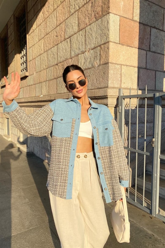 Tüvit Detay Denim Ceket Mavi