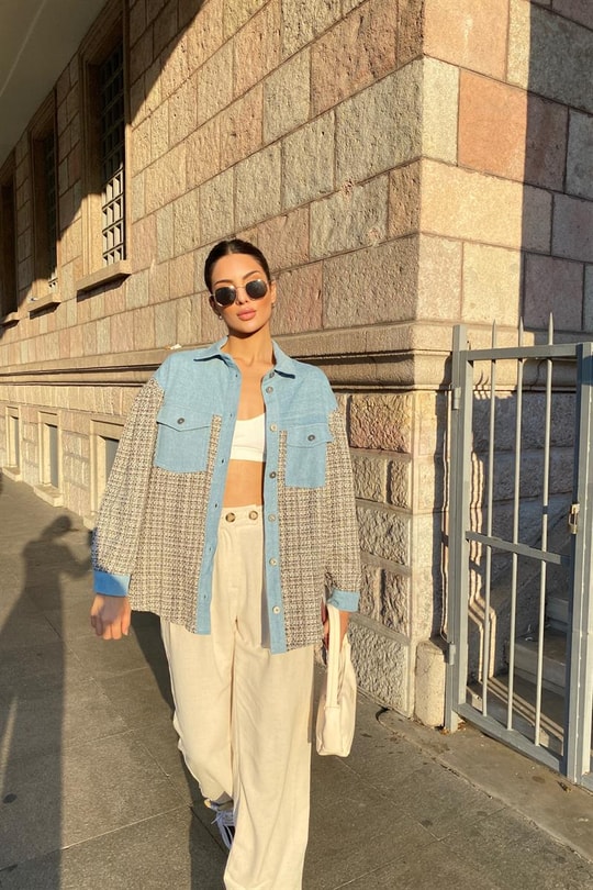 Tüvit Detay Denim Ceket Mavi