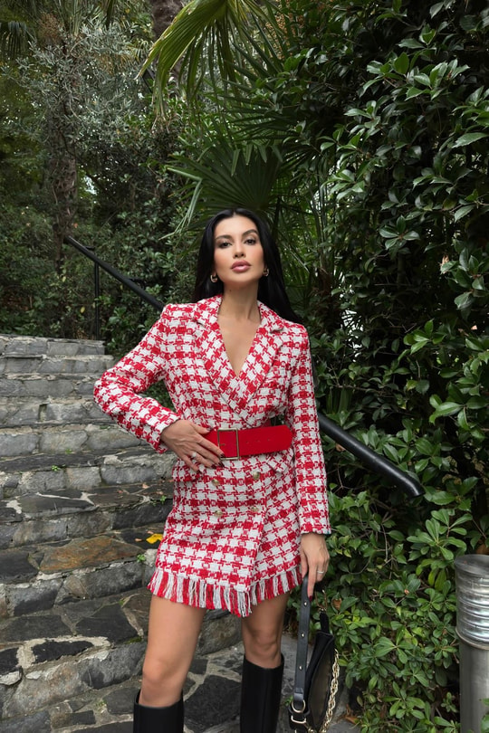 Tüvit Kemerli Blazer Ceket Kırmızı