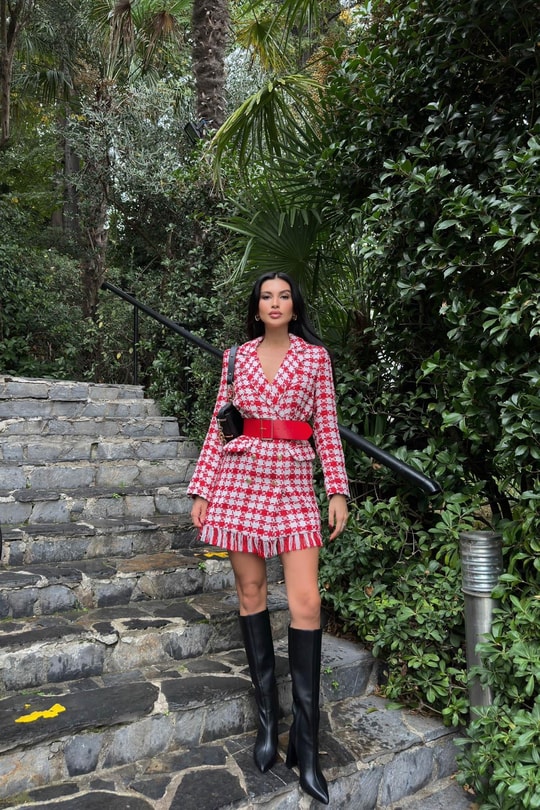 Tüvit Kemerli Blazer Ceket Kırmızı
