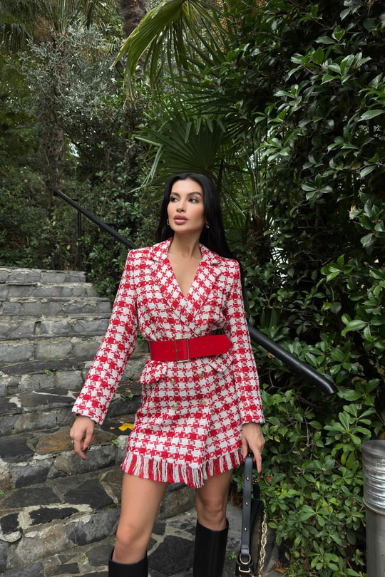 Tüvit Kemerli Blazer Ceket Kırmızı