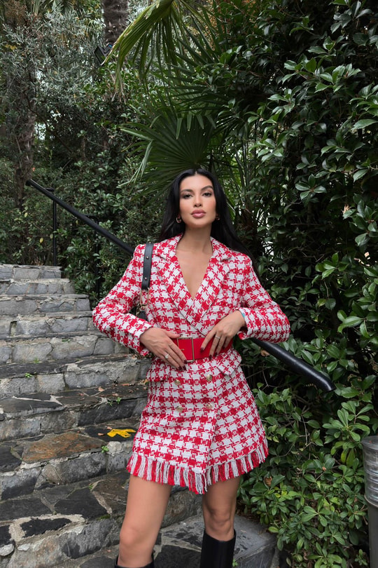 Tüvit Kemerli Blazer Ceket Kırmızı