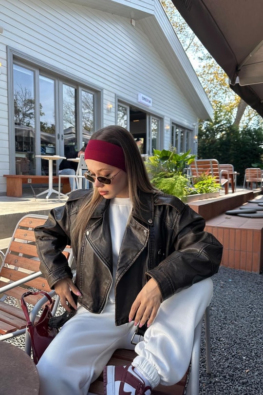 Vintage Deri Biker Ceket Kahve