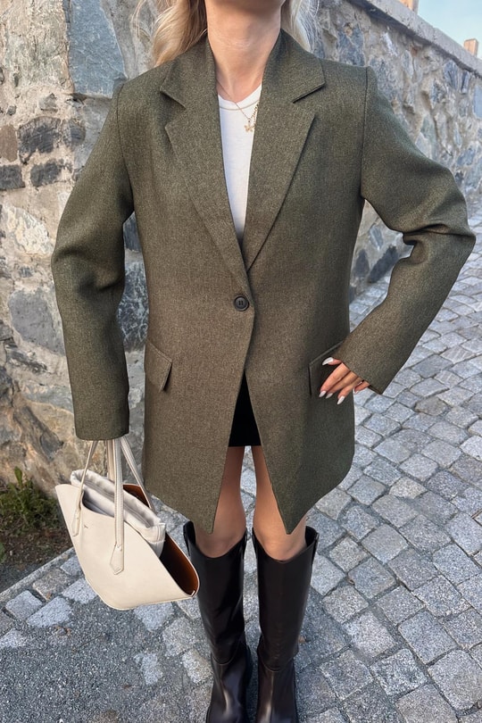 Yün Efekt Blazer Ceket Haki