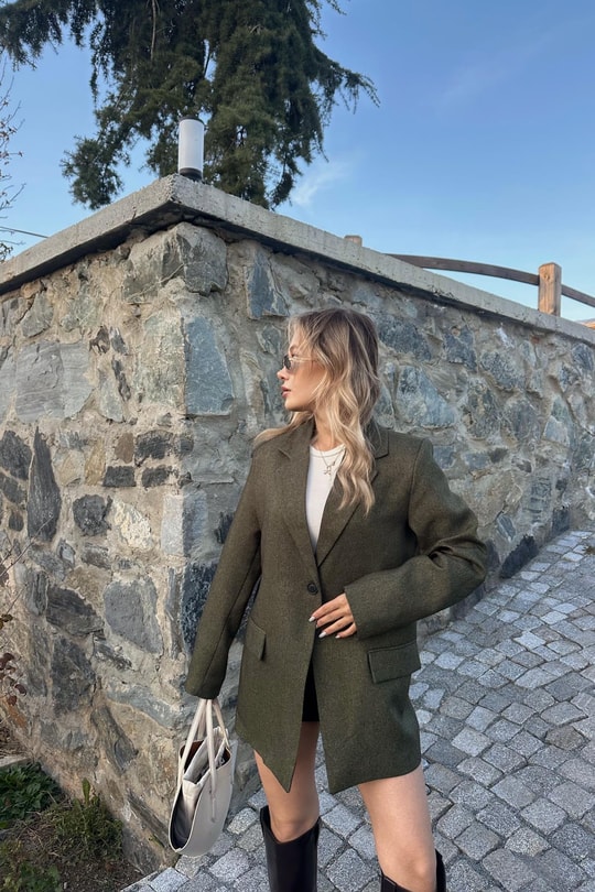 Yün Efekt Blazer Ceket Haki