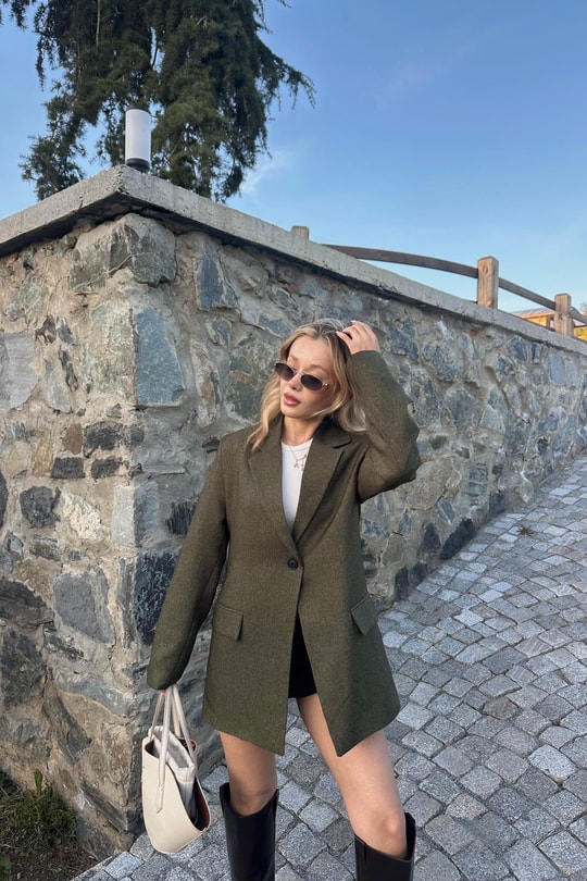 Yün Efekt Blazer Ceket Haki