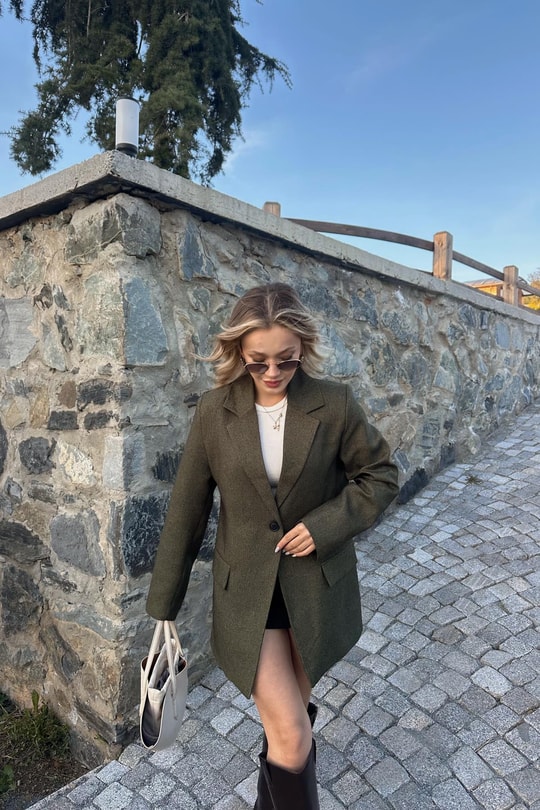 Yün Efekt Blazer Ceket Haki