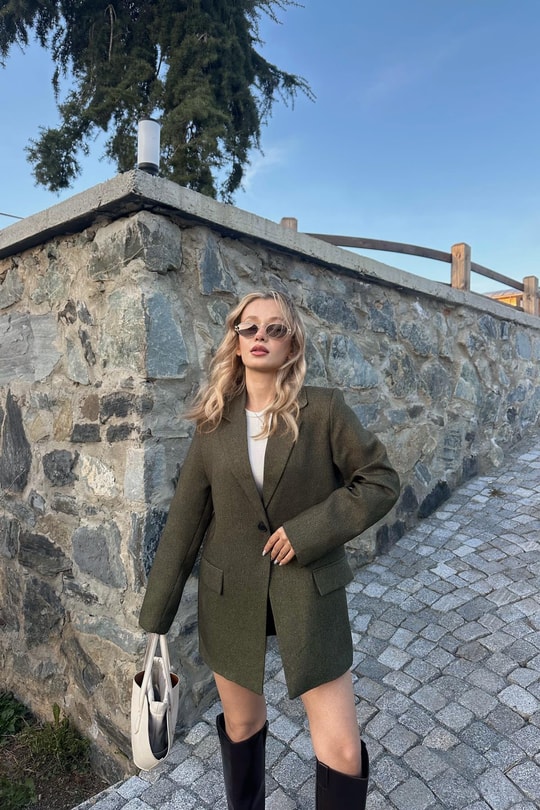 Yün Efekt Blazer Ceket Haki