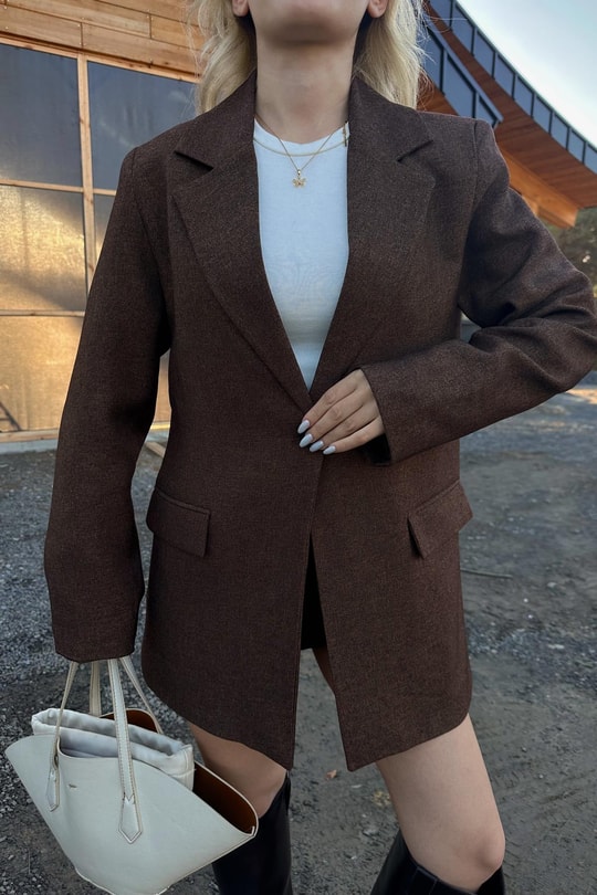 Yün Efekt Blazer Ceket Kahve