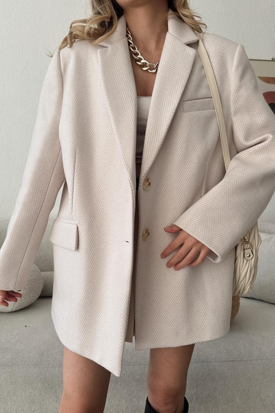 Zikzak Desen Kaşe Blazer Ceket Taş