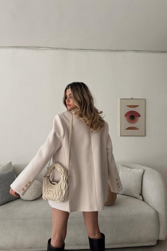 Zikzak Desen Kaşe Blazer Ceket Taş