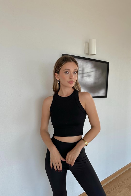 Bisiklet Yaka Fitilli Atlet Siyah