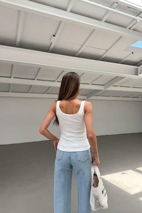Düğme Detaylı Askılı Atlet Beyaz