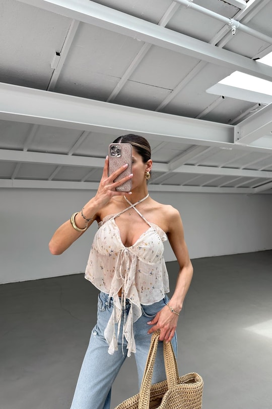 Helen Tül Crop Bej