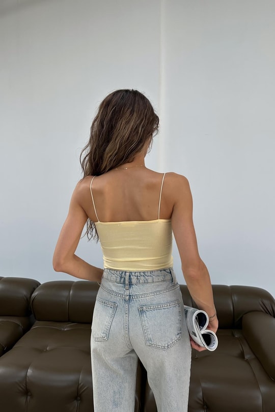 İp Askılı Crop Top Sarı