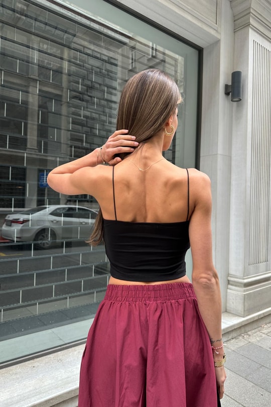 İp Askılı Crop Top Siyah