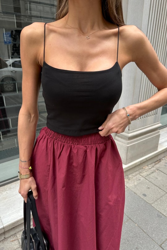 İp Askılı Crop Top Siyah