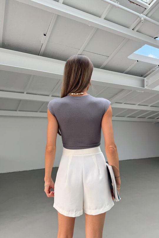 Kısa Kol Crop Top Füme