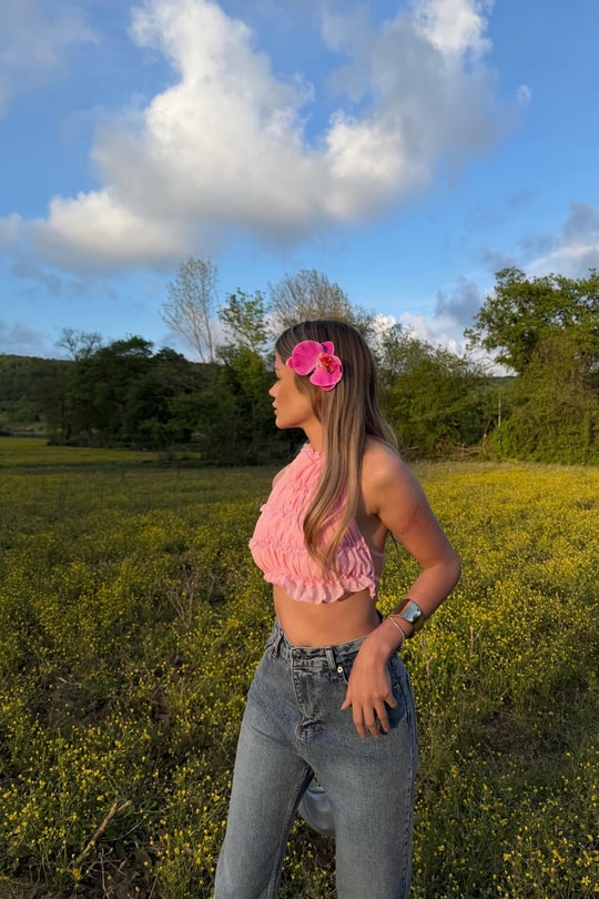 Sırt Dekolteli Straplez Crop Pembe