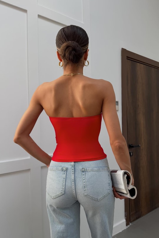 Straplez Poliamid Top Kırmızı