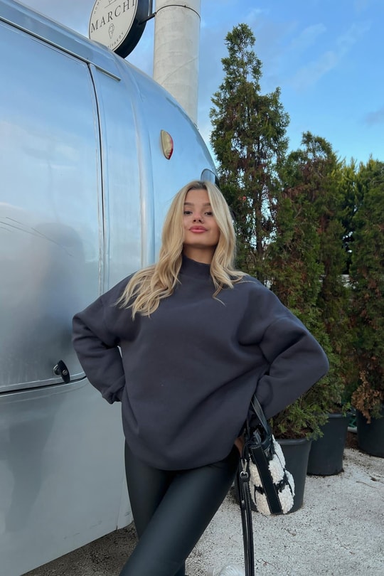 Dik Yaka Basic Sweatshirt Antrasit