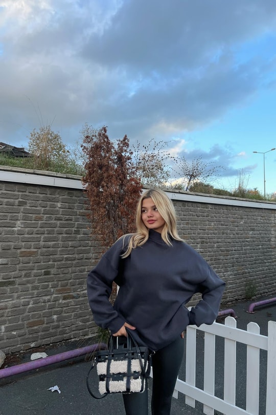 Dik Yaka Basic Sweatshirt Antrasit
