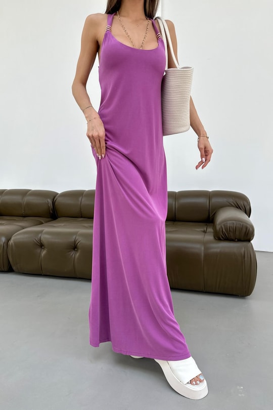 Aksesuar Detaylı Maxi Basic Elbise Lila