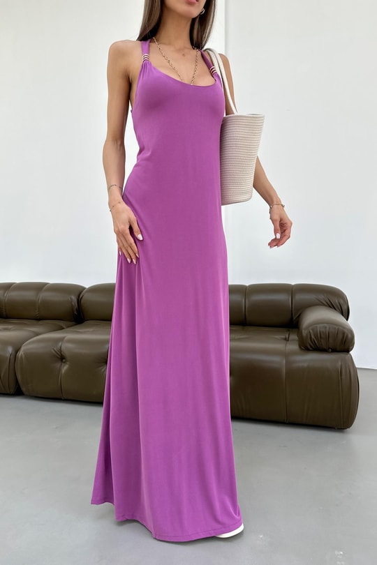 Aksesuar Detaylı Maxi Basic Elbise Lila