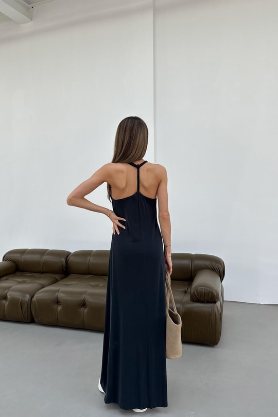 Aksesuar Detaylı Maxi Basic Elbise Antrasit