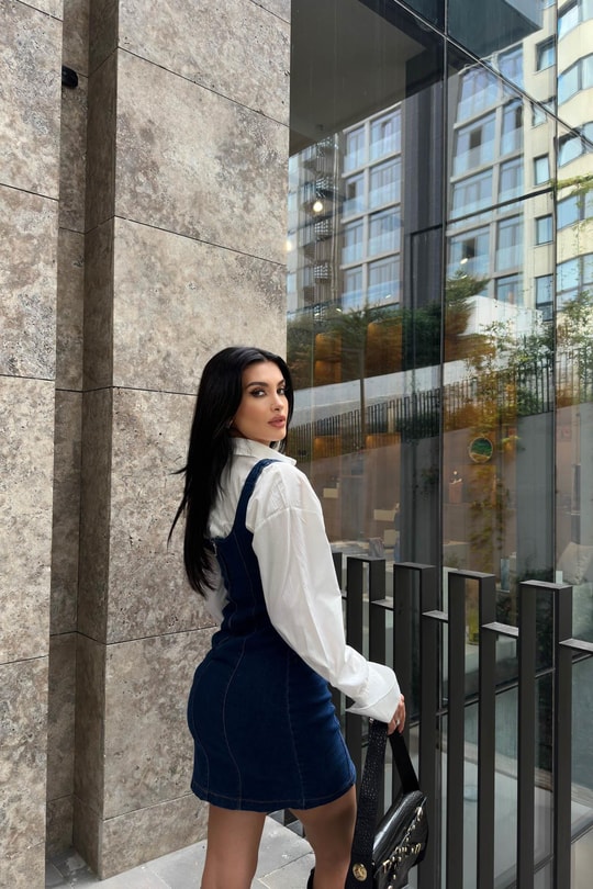 Arkası Fermuarlı Mini Denim Elbise Lacivert