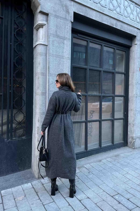 Balıkçı Yün Elbise Antrasit