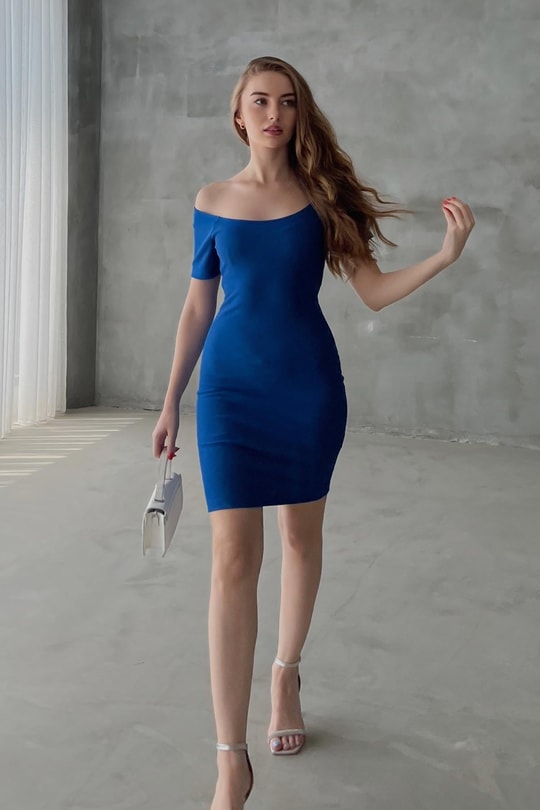 Barbie Kısa Kollu Elbise Saks Mavisi
