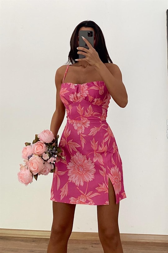 Baret Detay Flora Elbise Pembe