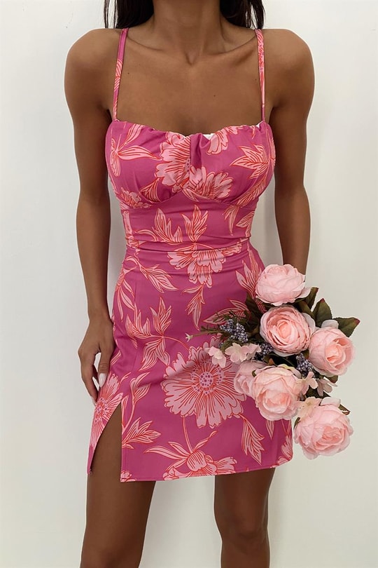 Baret Detay Flora Elbise Pembe