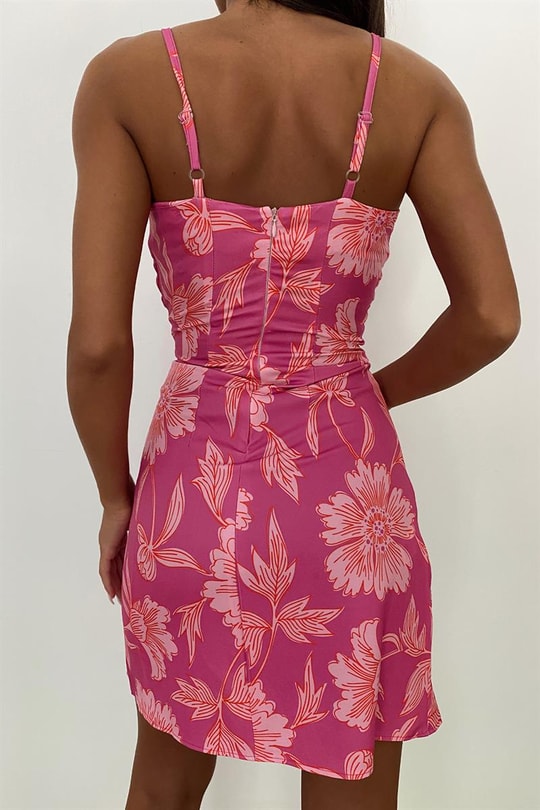 Baret Detay Flora Elbise Pembe