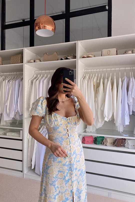 Baret Detay Romantik Elbise Sarı