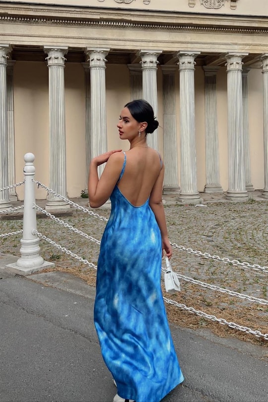 Batik Desen Bloom Elbise Mavi