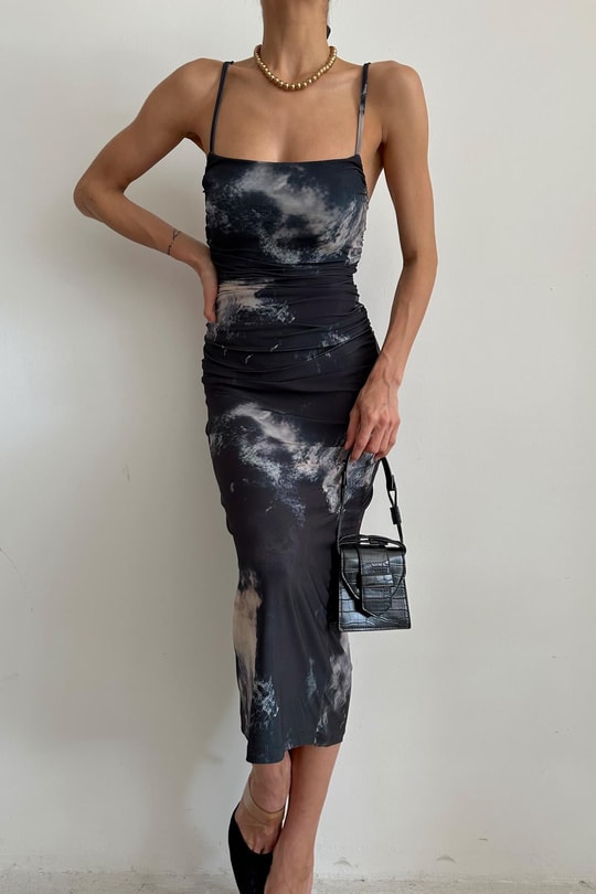 Batik Desen Drape Elbise Siyah