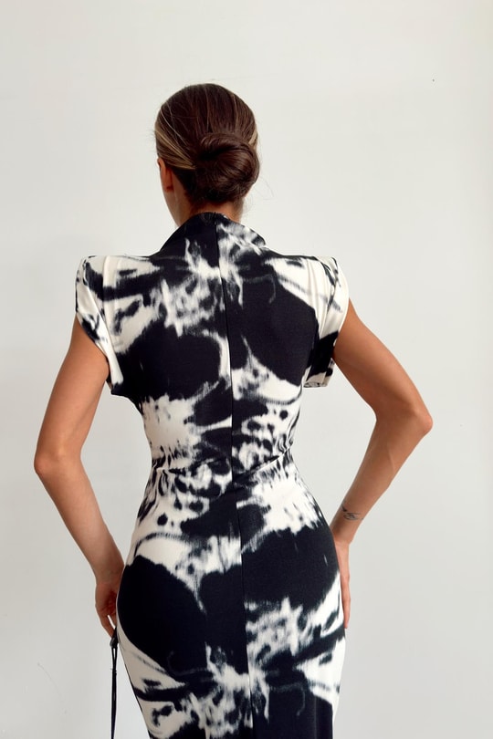 Batik Desen Maxi Elbise Siyah