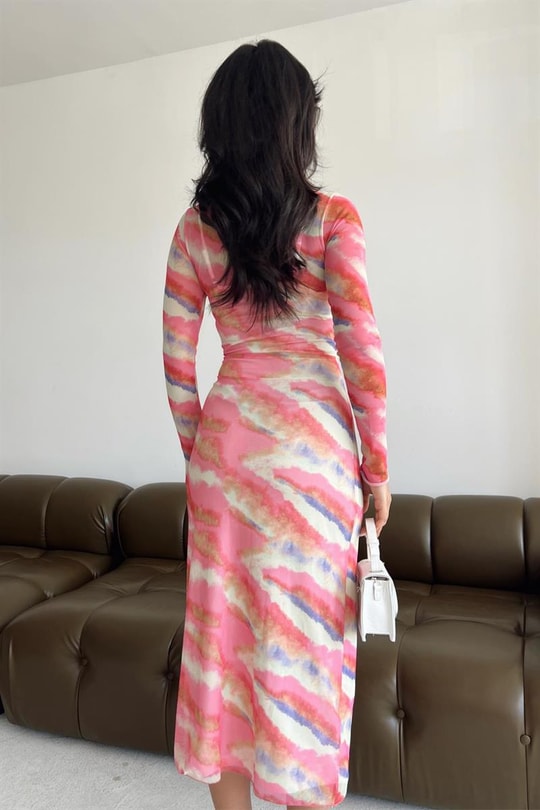 Batik Desen Transparan Elbise Pembe