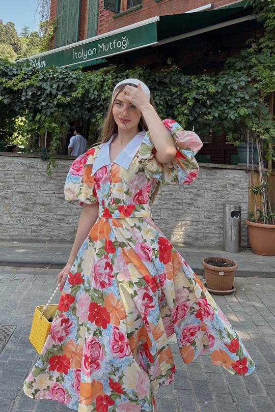 Bebe Yaka Spring Elbise Oranj