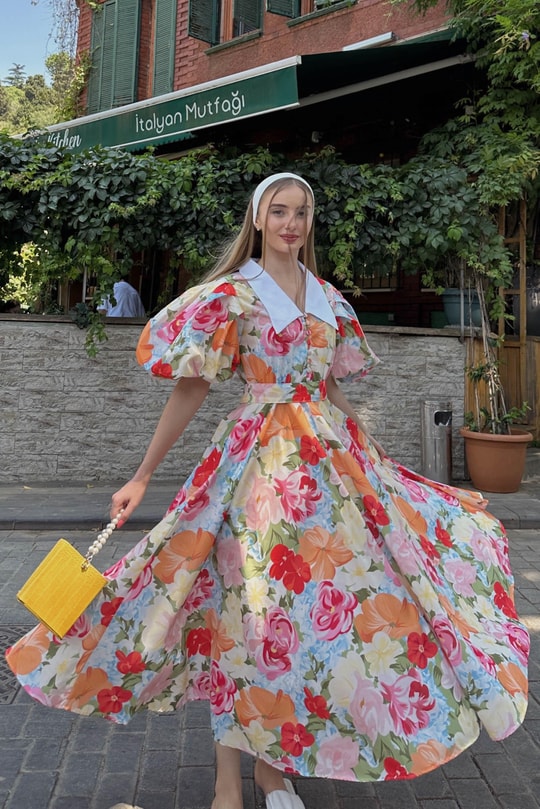 Bebe Yaka Spring Elbise Oranj