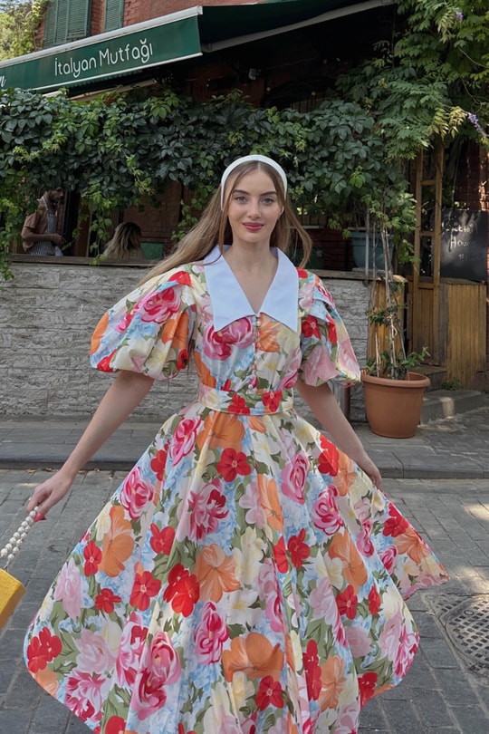 Bebe Yaka Spring Elbise Oranj