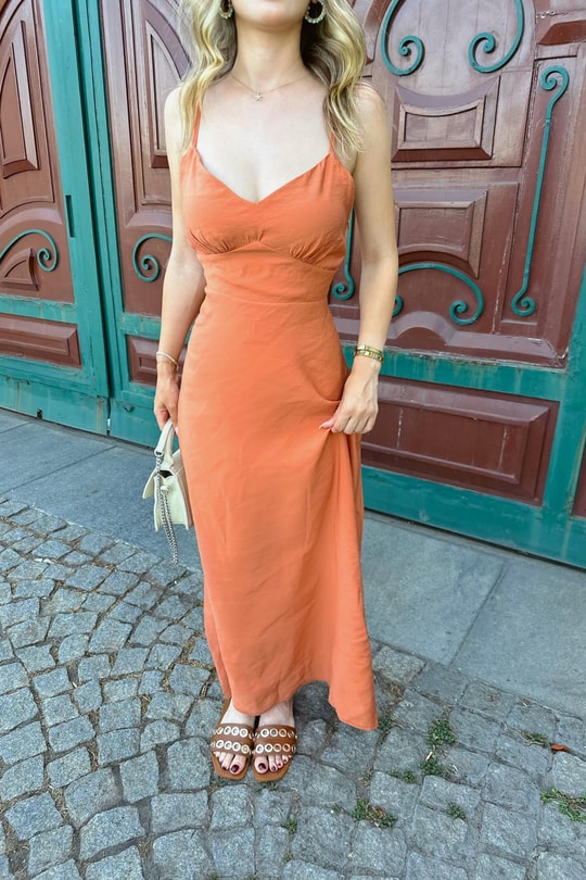 Bel Gipeli Modal Elbise Oranj