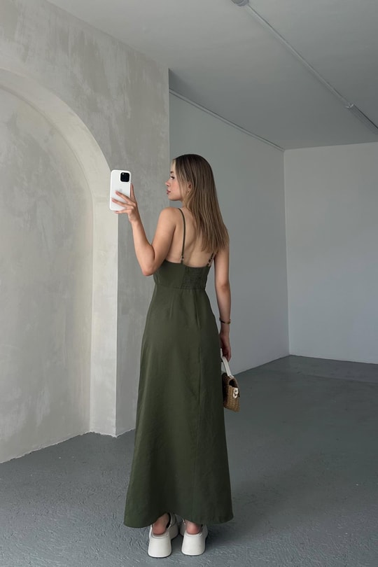 Bel Gipeli Modal Elbise Yeşil