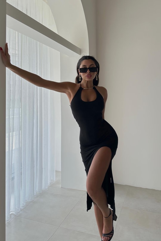 Boyundan Bağlamalı Diana Elbise Siyah