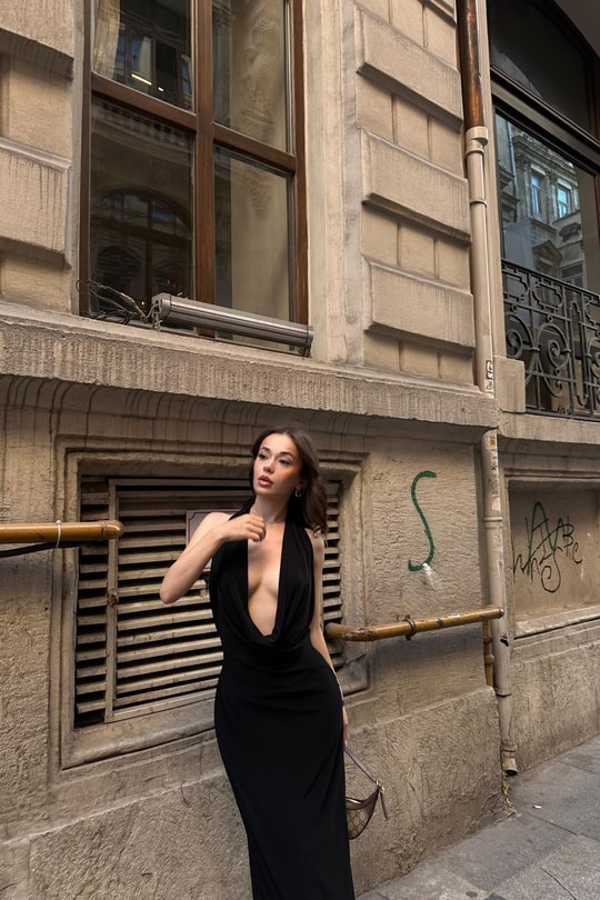 Degaje Premium Elbise Siyah