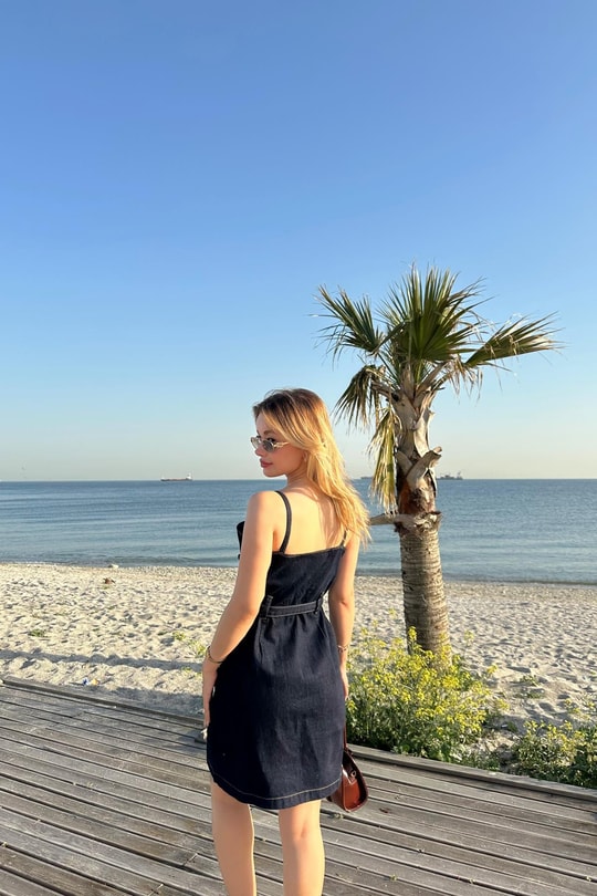 Denım Askılı Elbise Lacivert