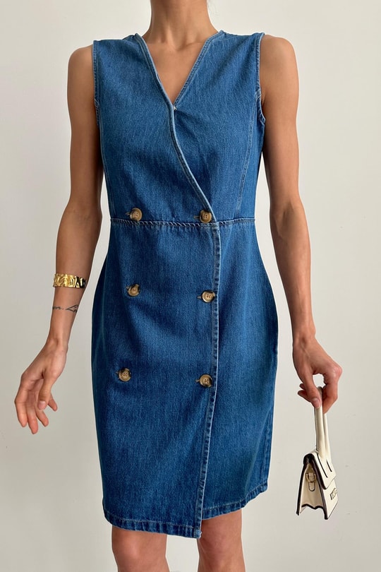Denim Court Elbise Mavi