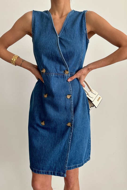 Denim Court Elbise Mavi